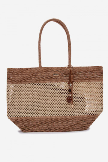 Borsa shopper grande intrecciata con ciondolo color avorio Lucette