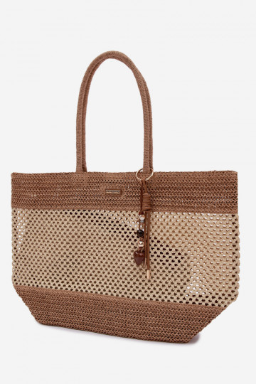 Borsa shopper grande intrecciata con ciondolo color avorio Lucette 2
