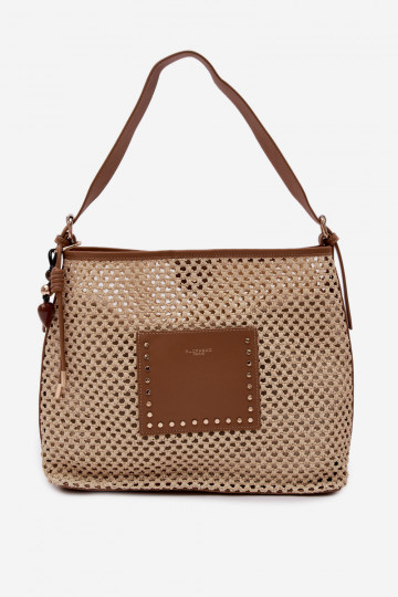 Borsa con elementi intrecciati e portachiavi per l'estate color avorio Fayette