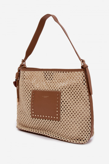 Borsa con elementi intrecciati e portachiavi per l'estate color avorio Fayette 2