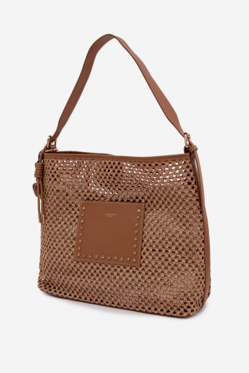 Borsa con elementi intrecciati e portachiavi per l'estate color marrone brillante Fayette 2