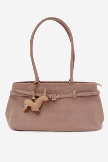 Borsa con imitazione di pelle scamosciata con zip color avorio Noellea