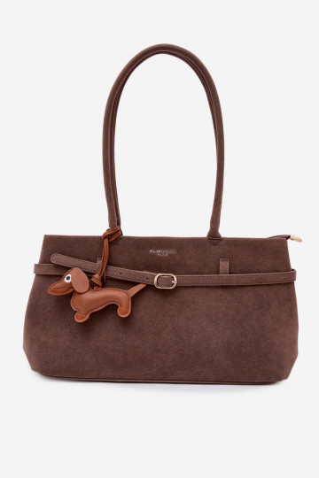 Borsa con imitazione di pelle scamosciata con zip color sabbia scuro Noellea