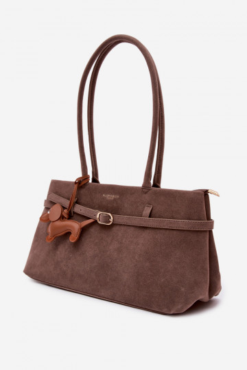 Borsa con imitazione di pelle scamosciata con zip color sabbia scuro Noellea 2