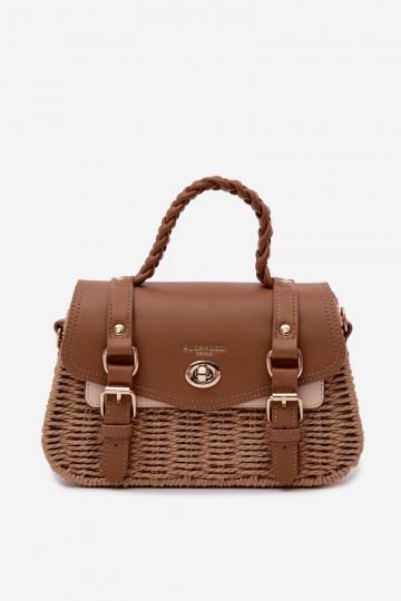 Borsa con elementi intrecciati e manico per l'estate marrone