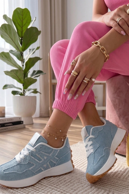 Sneakers in denim su piattaforma Constanza