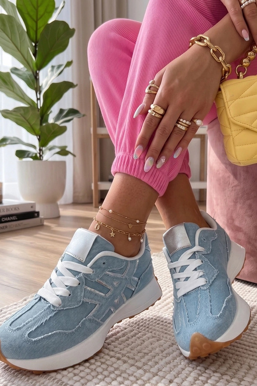 Sneakers in denim su piattaforma Constanza