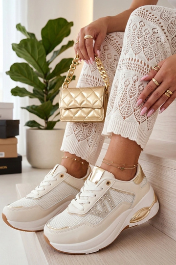Sneakers color sabbia su piattaforma con zirconi Rafaela