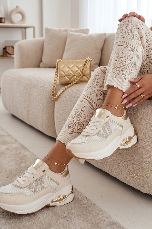 Sneakers color sabbia su piattaforma con zirconi Rafaela