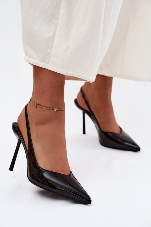 con effetto vernice scarpe col tacco alto sandaliImitacji Skóry colore nero Calera