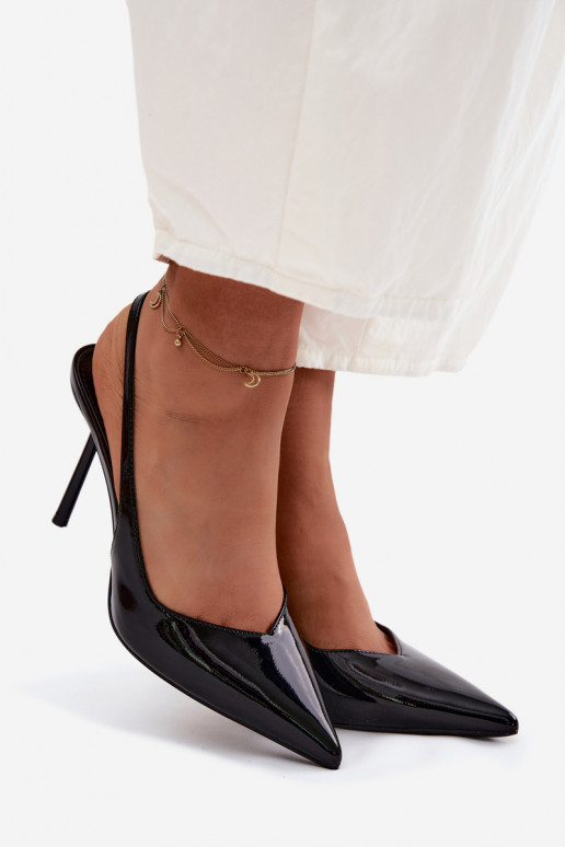 con effetto vernice scarpe col tacco alto sandaliImitacji Skóry colore nero Calera