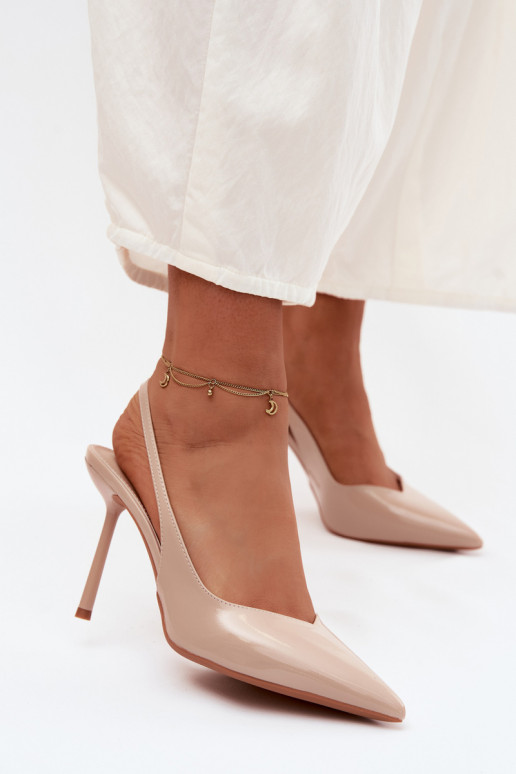 con effetto vernice scarpe col tacco alto sandaliImitacji Skóry beige Calera