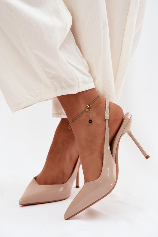 con effetto vernice scarpe col tacco alto sandaliImitacji Skóry beige Calera