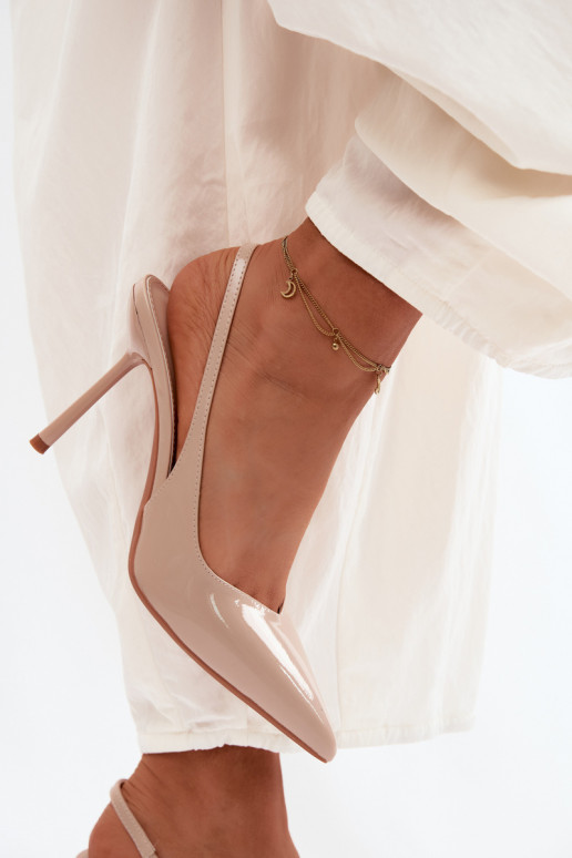 con effetto vernice scarpe col tacco alto sandaliImitacji Skóry beige Calera