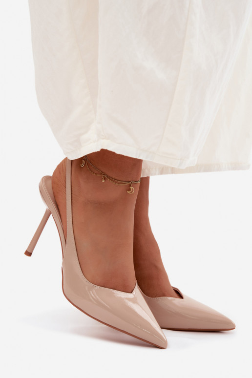 con effetto vernice scarpe col tacco alto sandaliImitacji Skóry beige Calera