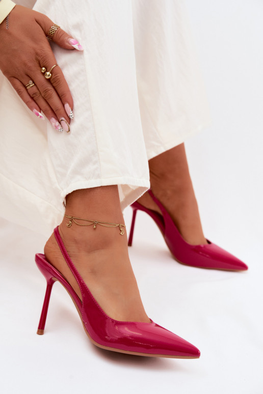 con effetto vernice scarpe col tacco alto sandaliImitacji Skóry colore rosa Calera