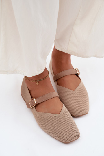 BallerineScarpe a righego Deveterialeu Pasek con fibbie beige Calvra