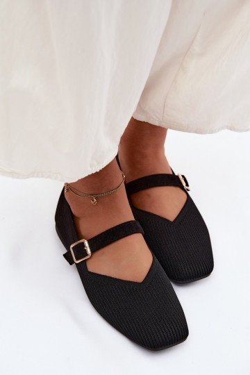 BallerineScarpe a righego Deveterialeu Pasek con fibbie colore nero Calvra