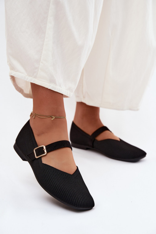 BallerineScarpe a righego Deveterialeu Pasek con fibbie colore nero Calvra