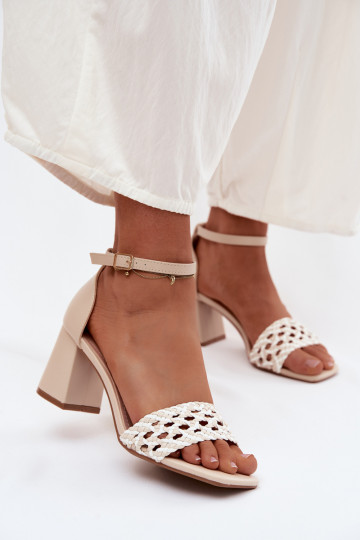 Sandali con tacco alto da donna Con treccia colore avorio Felena 2