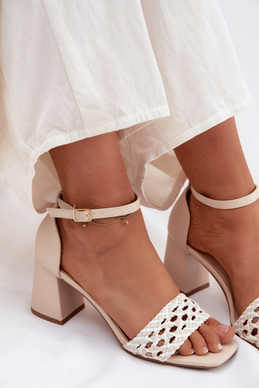 Sandali con tacco alto da donna Con treccia colore avorio Felena