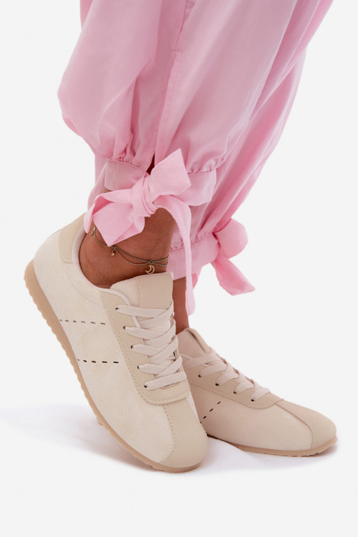 Scarpe modello sneakers Femminilein ecopelle scamosciatau Basso colore avorio Melvelin