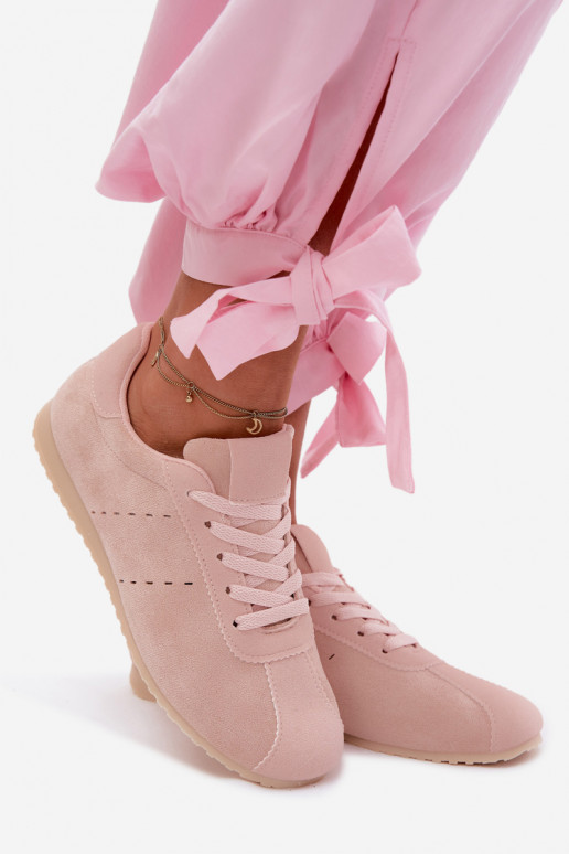 Scarpe modello sneakers Femminilein ecopelle scamosciatau Basso colore rosa Melvelin