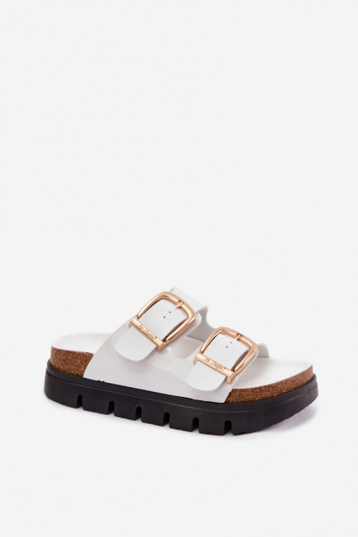 con effetto vernice Pantofole da donna con una piattaforma Ze colore doratomi con fibbiemi Lee Cooper LCIN-26-35-4460L Colore bi