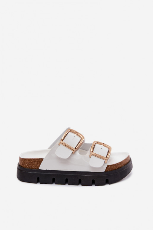 con effetto vernice Pantofole da donna con una piattaforma Ze colore doratomi con fibbiemi Lee Cooper LCIN-26-35-4460L Colore bi