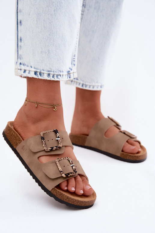 Pantofole da donna con fibbie Lee Cooper LCIN-26-35-4451L colore kaki