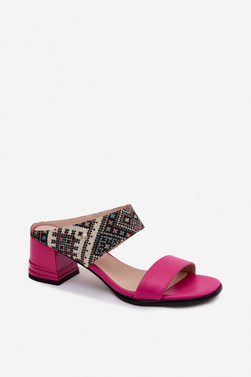 Pantofole in pelle da donna rosa con motivo e tacco Tai turiciejka K7522-15