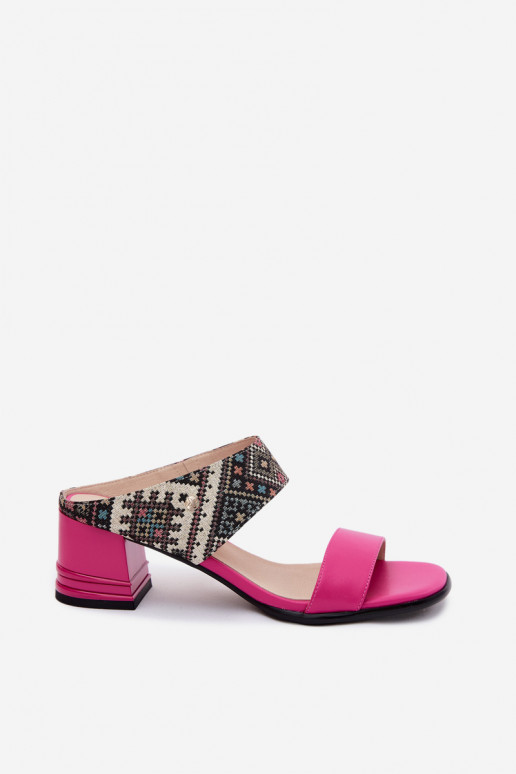 Pantofole in pelle da donna rosa con motivo e tacco Tai turiciejka K7522-15