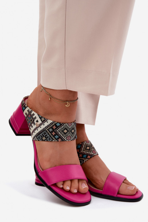 Pantofole in pelle da donna rosa con motivo e tacco Tai turiciejka K7522-15