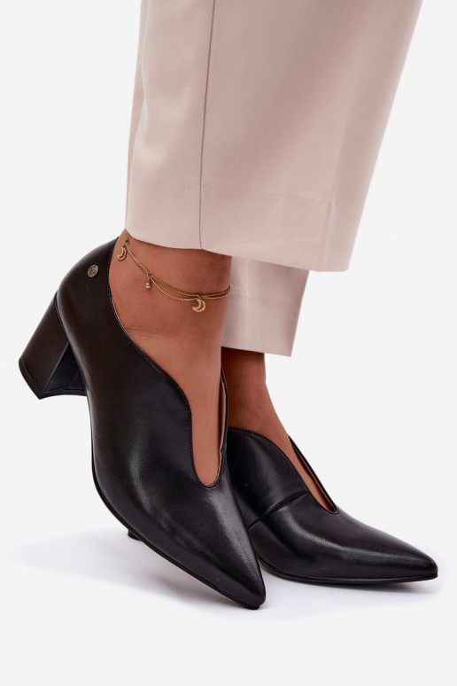 Scarpe in pelle nere da donna con tacco Tai turiciejka K7469-01