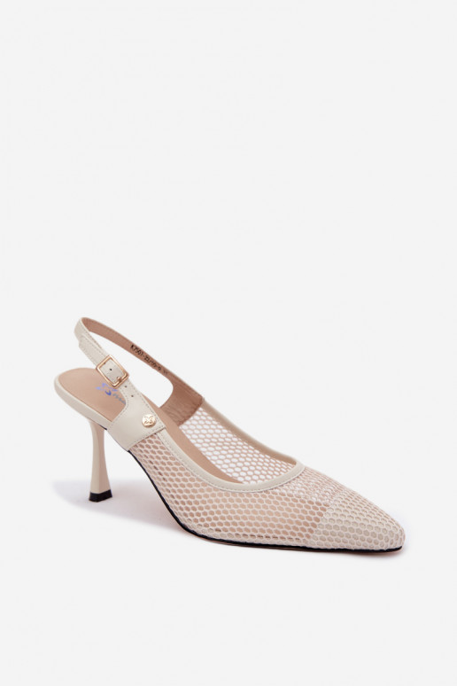 Pelle Sandali traforati Scarpe Femminile con tacchi sottili Deveciejka K7507-22 colore avorio