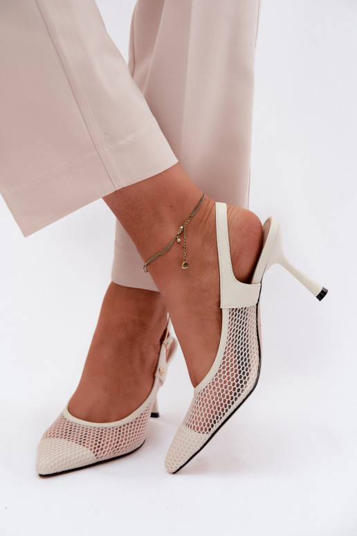 Pelle Sandali traforati Scarpe Femminile con tacchi sottili Deveciejka K7507-22 colore avorio