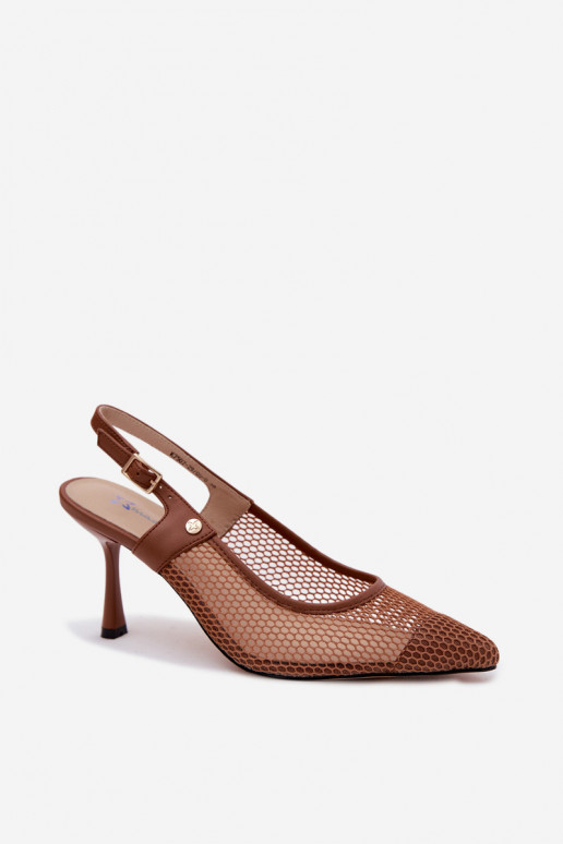 Sandali in pelle marrone per donna con tacchi sottili Tai turiciejka K7507-29