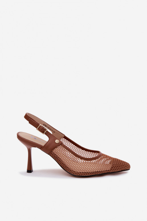 Sandali in pelle marrone per donna con tacchi sottili Tai turiciejka K7507-29