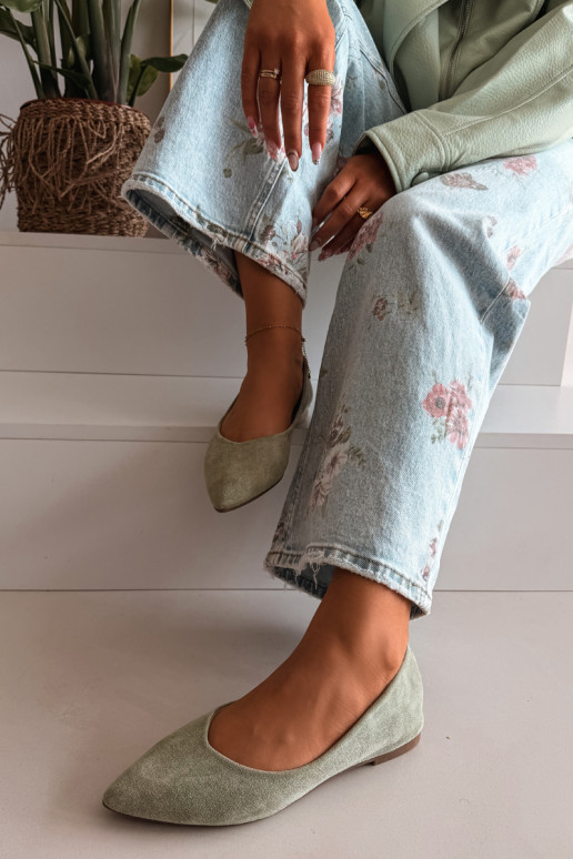 Ballerine piatte in camoscio sintetico color verde Lelisa