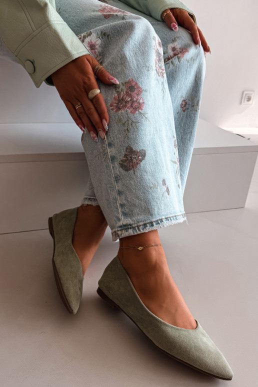 Ballerine piatte in camoscio sintetico color verde Lelisa