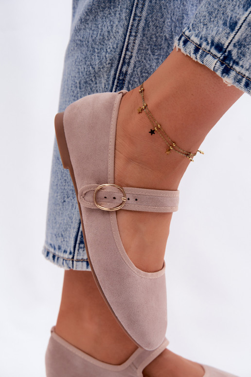 Ballerine con cinturini e accessori dorati con fibbie color sabbia Kelisa