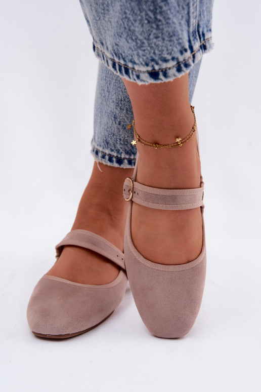 Ballerine con cinturini e accessori dorati con fibbie color sabbia Kelisa