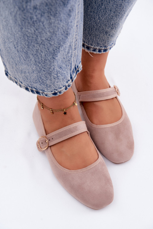 Ballerine con cinturini e accessori dorati con fibbie color sabbia Kelisa