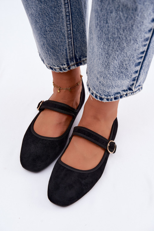 Ballerine con cinturini color oro con fibbie nere Kelisa