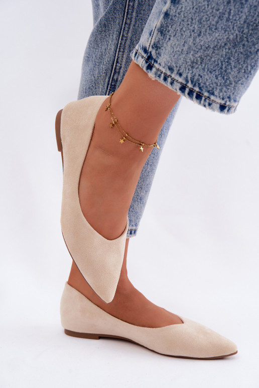 Ballerine piatte in camoscio sintetico color sabbia Lelisa