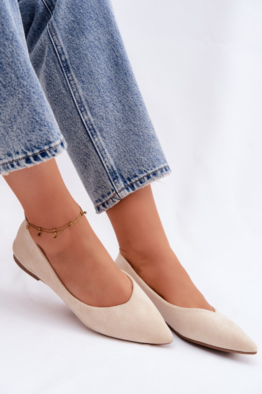 Ballerine piatte in camoscio sintetico color sabbia Lelisa