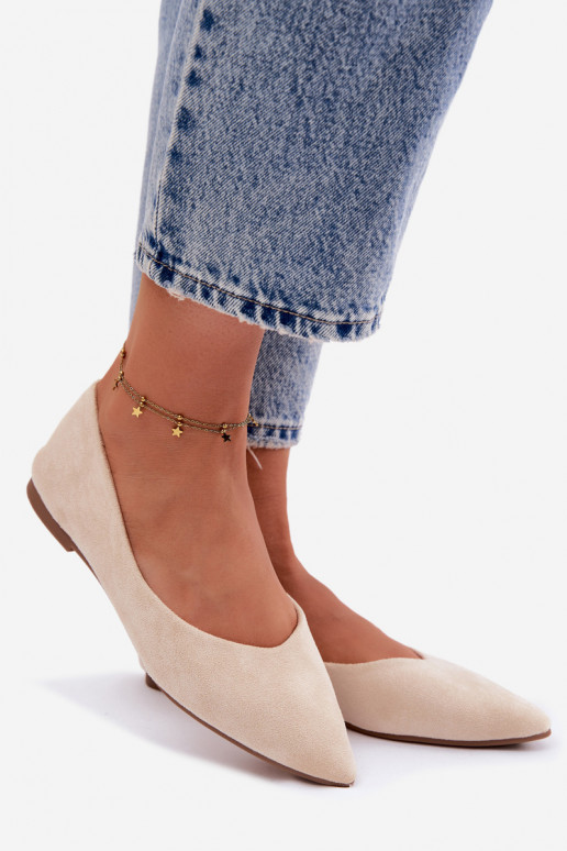 Ballerine piatte in camoscio sintetico color sabbia Lelisa