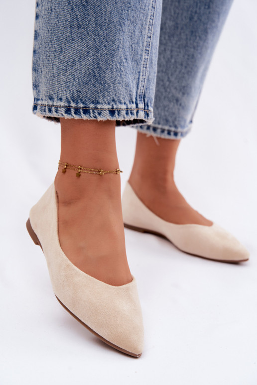 Ballerine piatte in camoscio sintetico color sabbia Lelisa