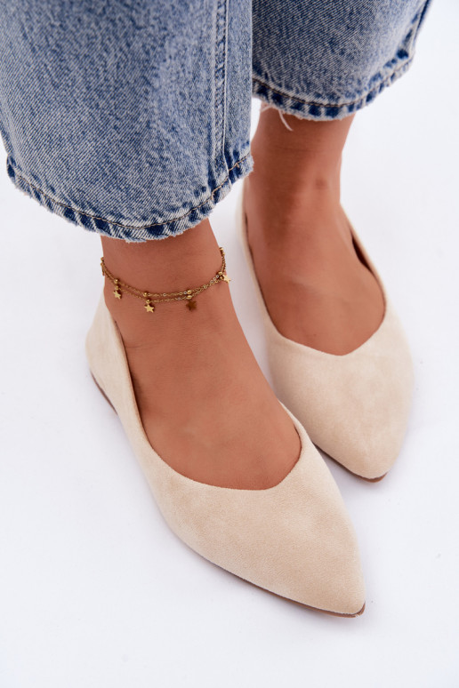 Ballerine piatte in camoscio sintetico color sabbia Lelisa