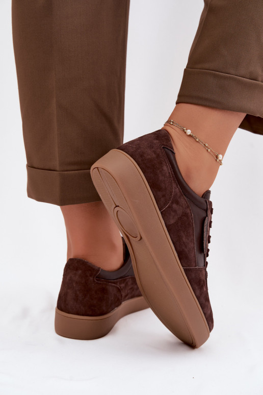 Scarpe sneakers da donna in camoscio Vinceza 7933 color cioccolato